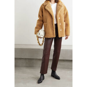 Stand Studio Marina Teddy Faux Fur Jacket Camel Oversized Coat Size M